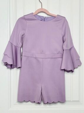 Girls Lavender Scalloped Romper with Bell Sleeves